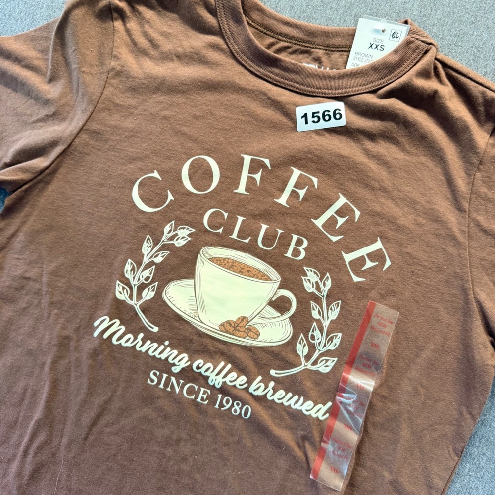 Modern Lux Women Brown Coffee Club Graphic Tee T-Shirt XXS JT2726006